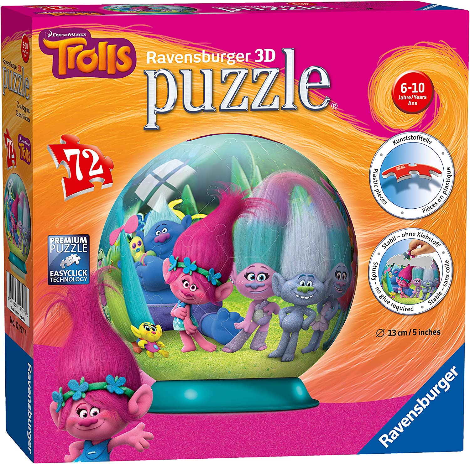 3D-Пъзел-Ravensburger-от-72-части-Тролчетата 3D Пъзел Ravensburger 72 части Тролчетата – Сферичен пъзел за деца 6+(Код D933) - Image 1