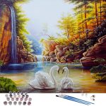 Картина за рисуване по номера "Лебеди" 40х50см с подрамка - Код B0028