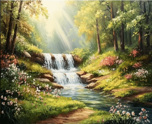 D20380 Картина за рисуване по номера „Горски водопад“ 40×50 см с подрамка – Код D20380 - Image 1
