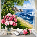 Картина за рисуване по номера „Прозорец към морето“ 30×40 см с подрамка – Код B0069
