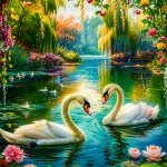 Диамантен гоблен Лебеди в езеро, 40×50 см – Код B0062