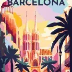 Картина за рисуване по номера „Барселона - Vintage Travel Poster“ 40×50 см с подрамка – Код D20534