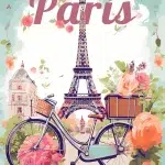 Картина за рисуване по номера „Париж - Vintage Travel Poster“ 40×50 см с подрамка – Код D20535