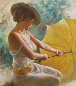 Картина за рисуване по номера „Жена с чадър“ 40×50 см с подрамка – Код D20547